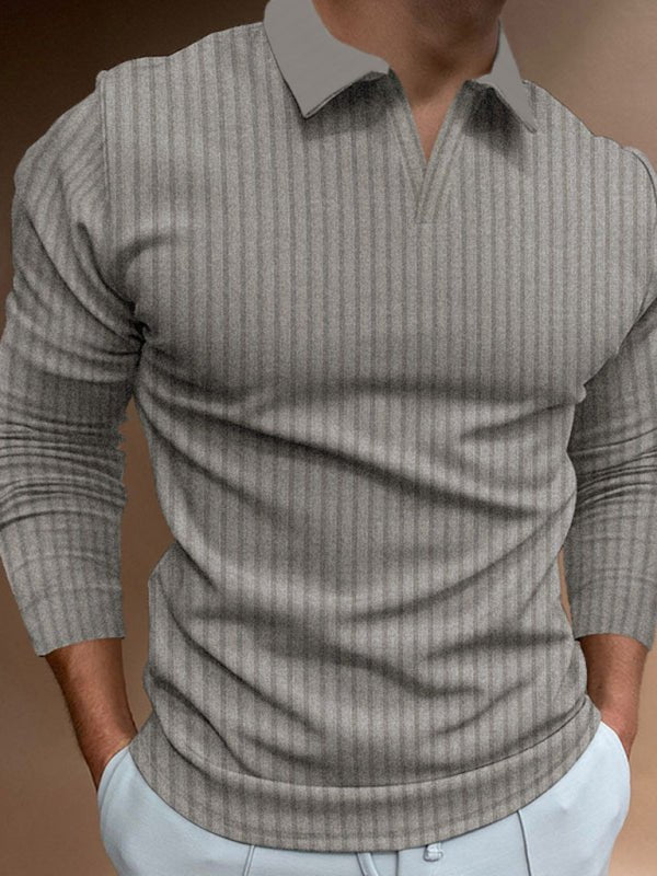 Casual stand - up collar stretch vertical strip long - sleeve V - neck POLO - GENERALIXIOCasual stand - up collar stretch vertical strip long - sleeve V - neck POLOkakacloGENERALIXIOFSZM02292_GR_S_NUBGreyS#varian
