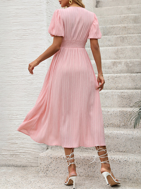 Textured fabric V-neck slit dress