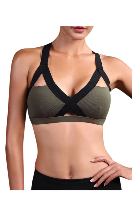 Colour Contrast Sexy Cross Elastic Sports Bra