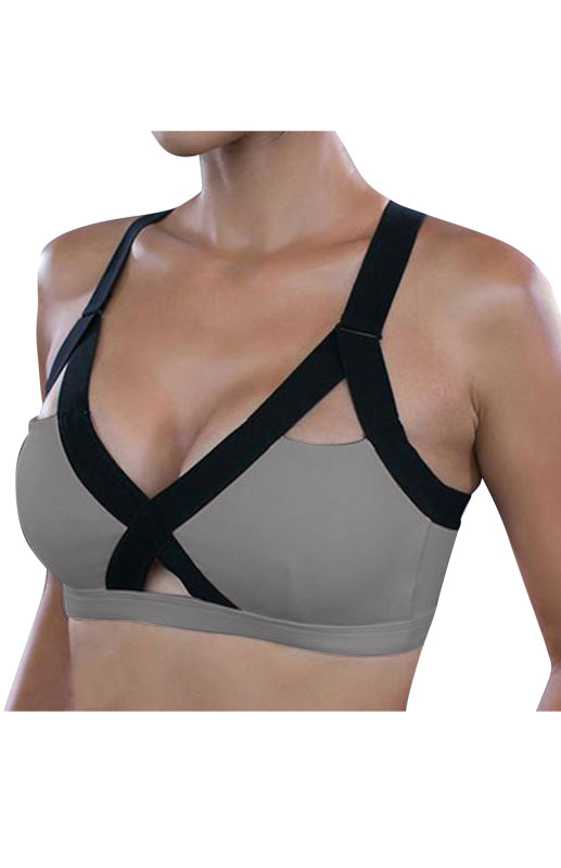 Colour Contrast Sexy Cross Elastic Sports Bra