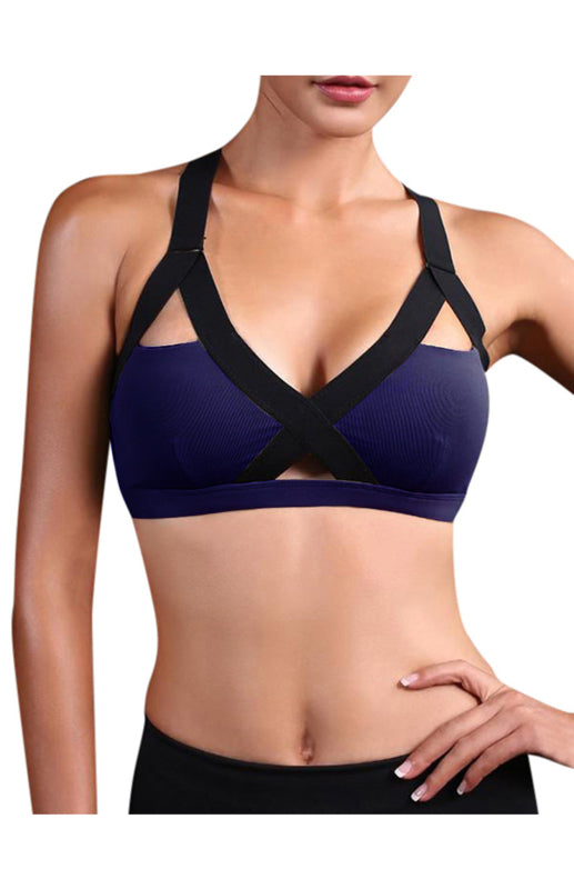 Colour Contrast Sexy Cross Elastic Sports Bra