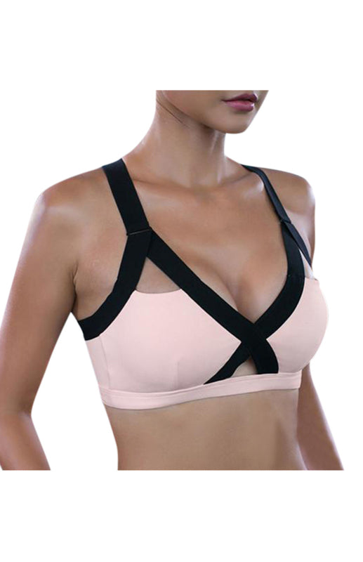 Colour Contrast Sexy Cross Elastic Sports Bra