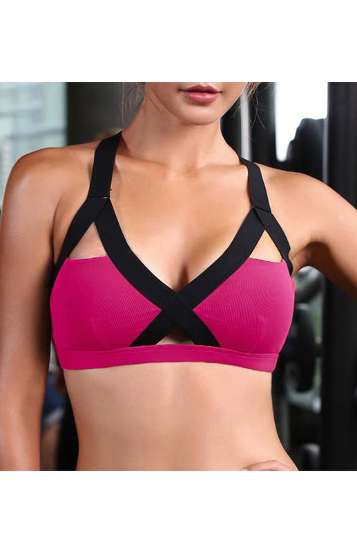 Colour Contrast Sexy Cross Elastic Sports Bra
