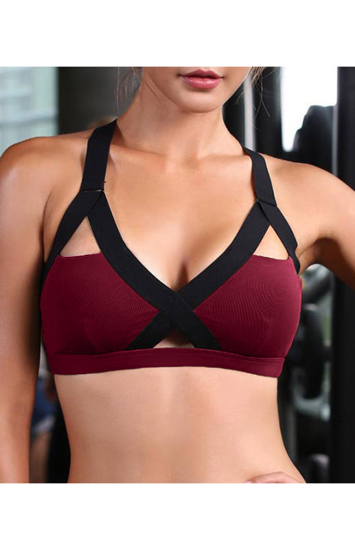 Colour Contrast Sexy Cross Elastic Sports Bra
