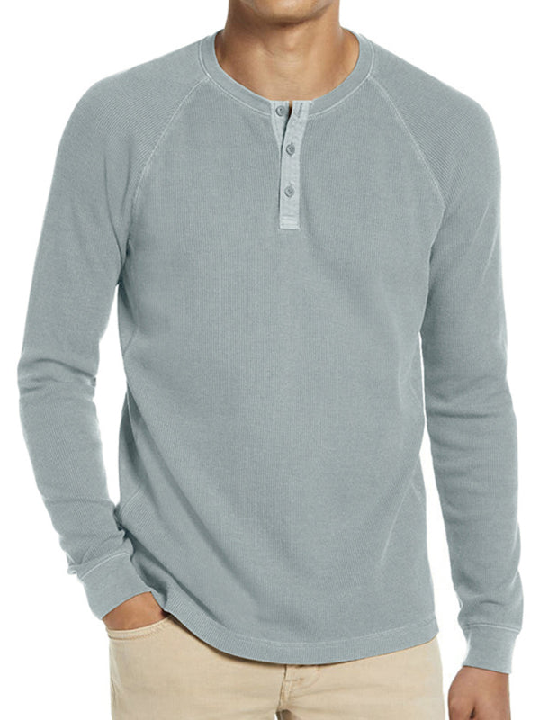 New Men's Round Neck Waffle Henley Shirt - Glixio