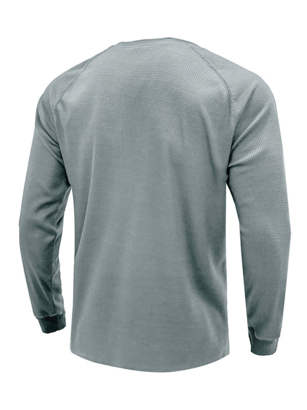 New Men's Round Neck Waffle Henley Shirt - Glixio