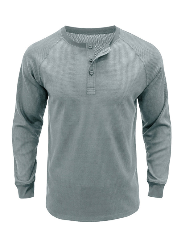New Men's Round Neck Waffle Henley Shirt - Glixio