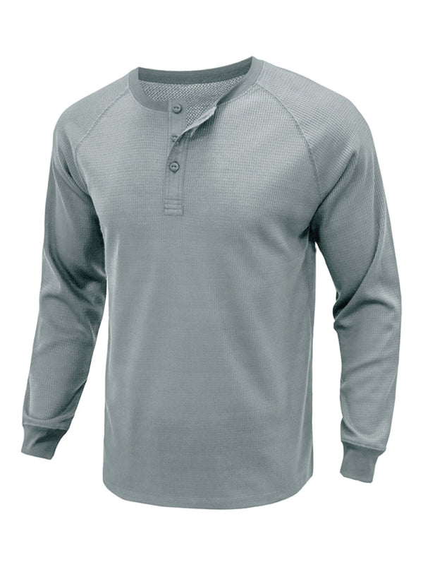 New Men's Round Neck Waffle Henley Shirt - Glixio