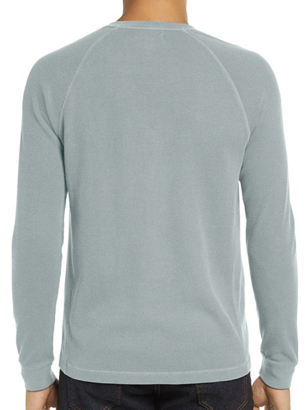 New Men's Round Neck Waffle Henley Shirt - Glixio