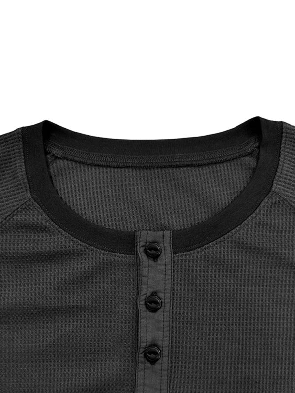 New Men's Round Neck Waffle Henley Shirt - Glixio