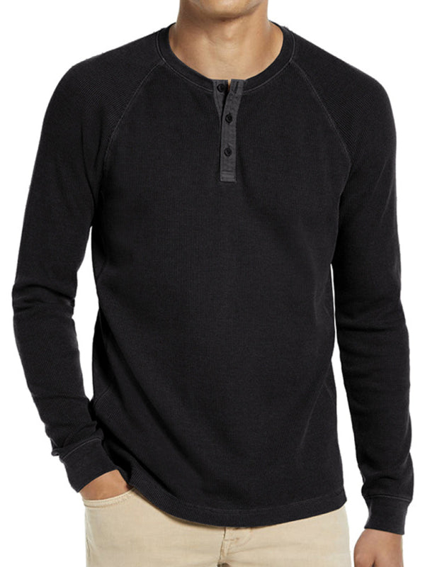 New Men's Round Neck Waffle Henley Shirt - Glixio