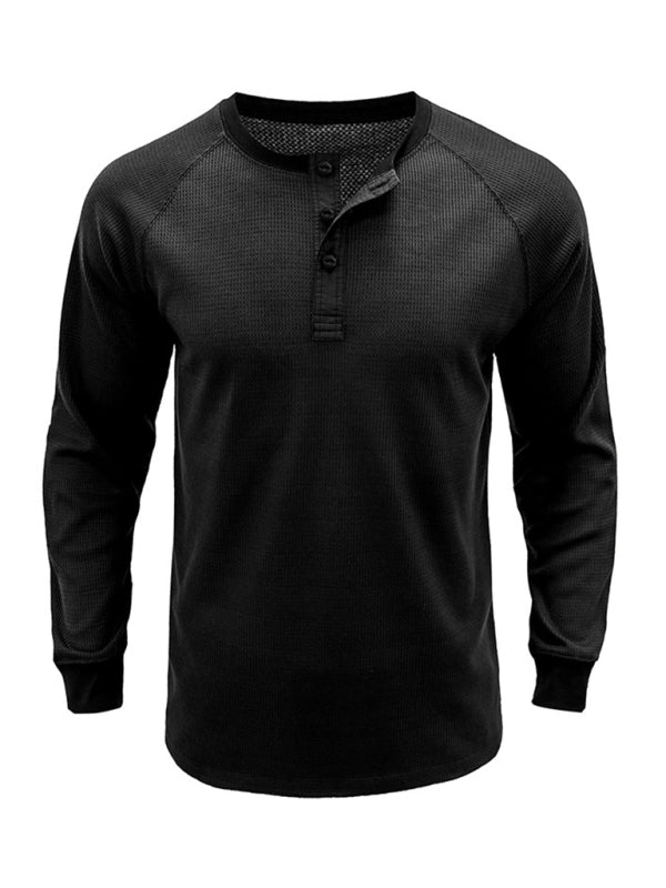 New Men's Round Neck Waffle Henley Shirt - Glixio