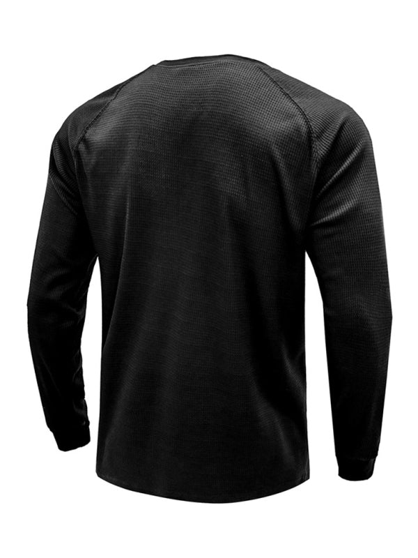 New Men's Round Neck Waffle Henley Shirt - Glixio