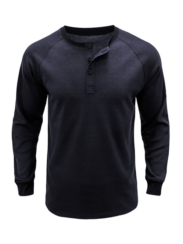 New Men's Round Neck Waffle Henley Shirt - Glixio