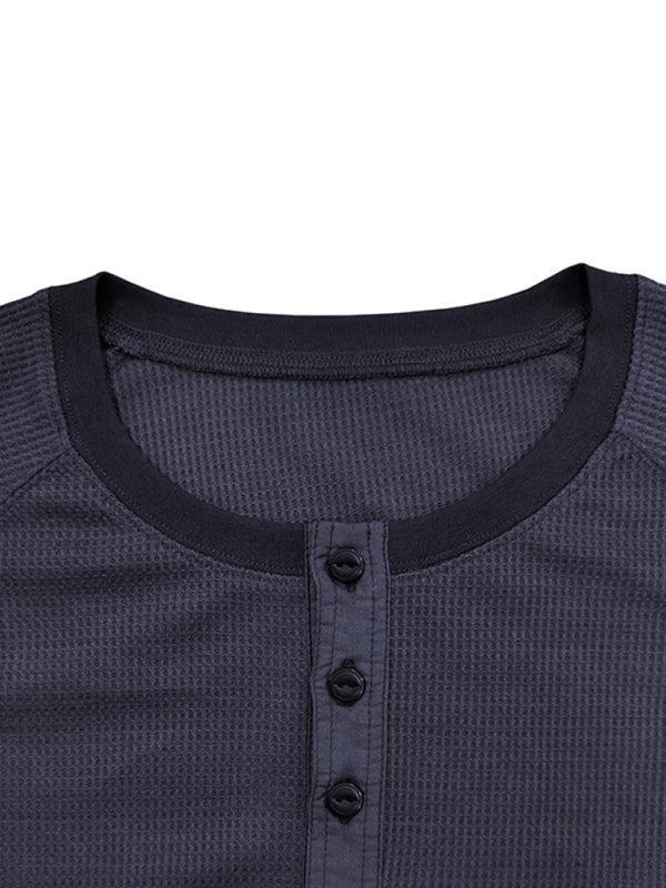 New Men's Round Neck Waffle Henley Shirt - Glixio