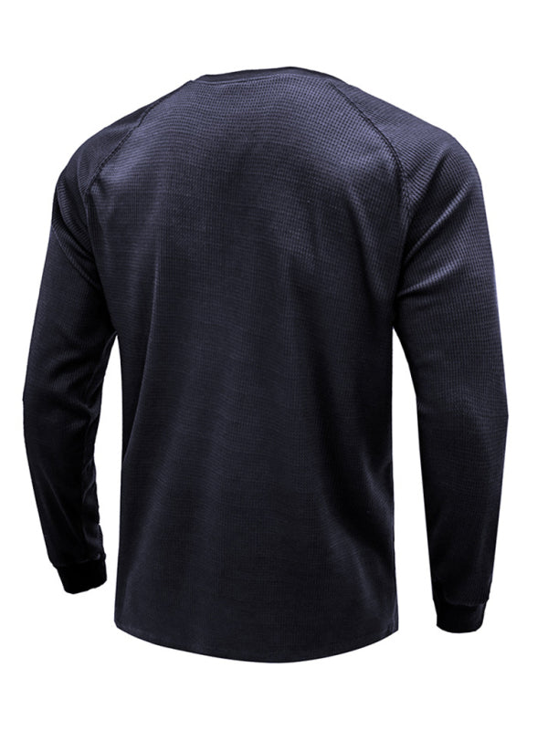 New Men's Round Neck Waffle Henley Shirt - Glixio