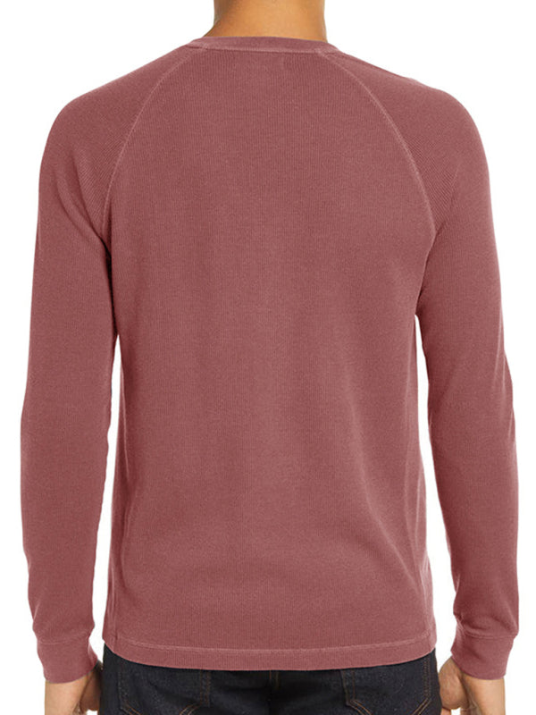 New Men's Round Neck Waffle Henley Shirt - Glixio