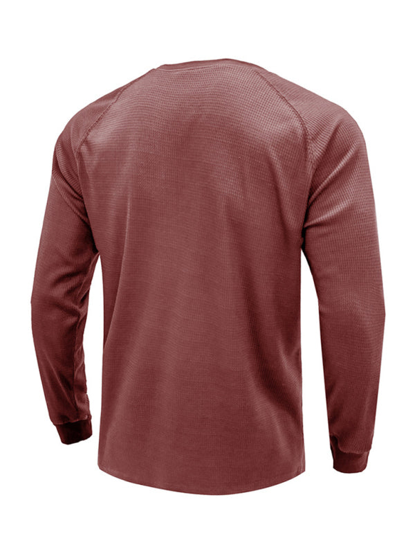 New Men's Round Neck Waffle Henley Shirt - Glixio