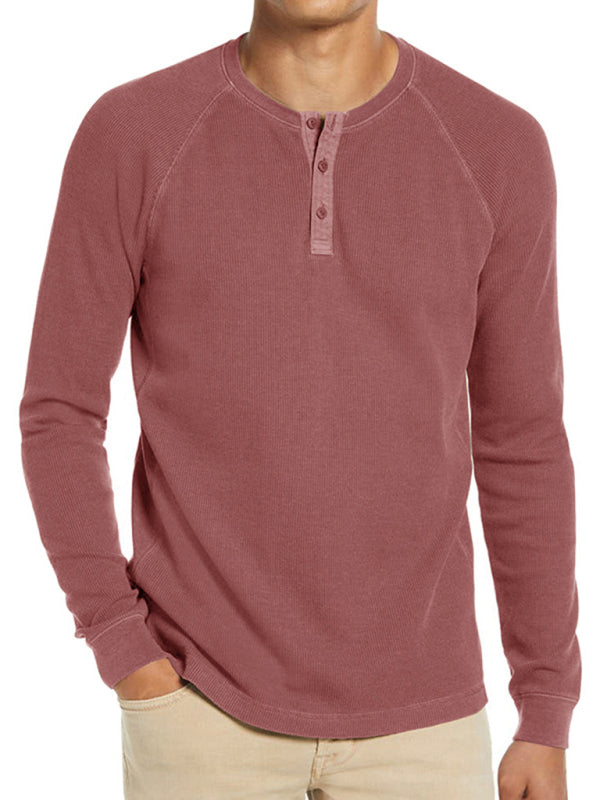 New Men's Round Neck Waffle Henley Shirt - Glixio