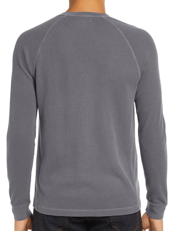 New Men's Round Neck Waffle Henley Shirt - Glixio