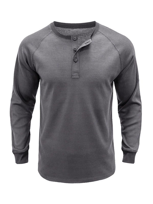 New Men's Round Neck Waffle Henley Shirt - Glixio
