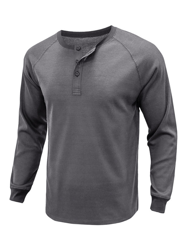 New Men's Round Neck Waffle Henley Shirt - Glixio