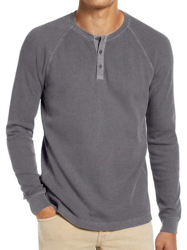 New Men's Round Neck Waffle Henley Shirt - Glixio