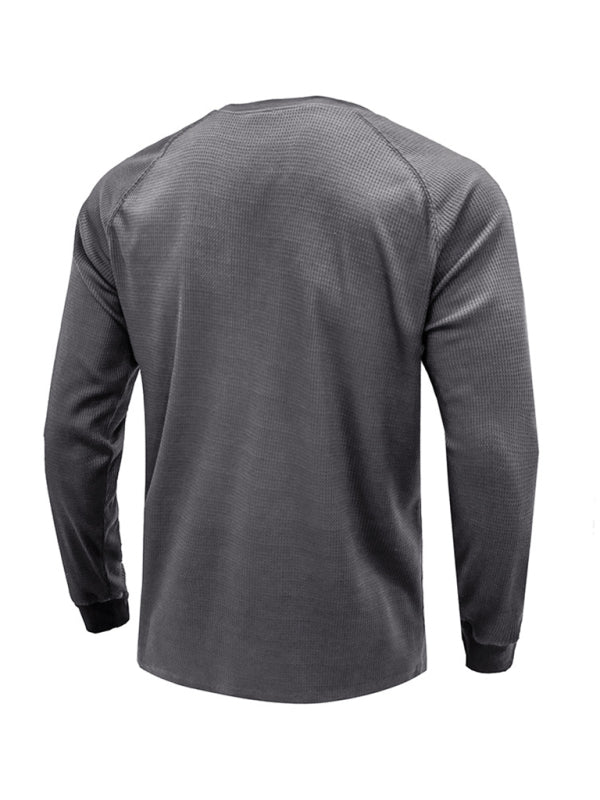New Men's Round Neck Waffle Henley Shirt - Glixio