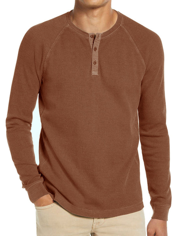 New Men's Round Neck Waffle Henley Shirt - Glixio