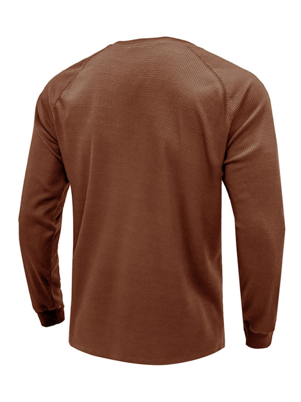 New Men's Round Neck Waffle Henley Shirt - Glixio