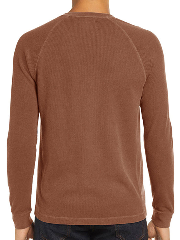 New Men's Round Neck Waffle Henley Shirt - Glixio