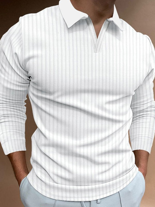 Casual stand - up collar stretch vertical strip long - sleeve V - neck POLO - GENERALIXIOCasual stand - up collar stretch vertical strip long - sleeve V - neck POLOkakacloGENERALIXIOFSZM02292_WHE_S_NUBWhiteS#varian