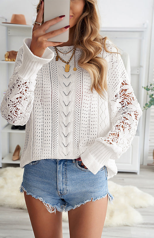 Women's Long Sleeve Cutout Petal Sleeve Sweater - Glixio