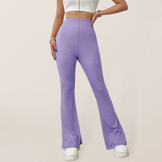 Women's Knitted High Waist Flared Casual Trousers - Glixio