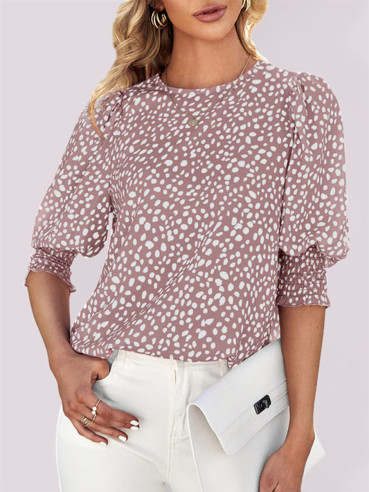New Short Sleeve Round Neck Loose Printed Chiffon Shirt - Glixio