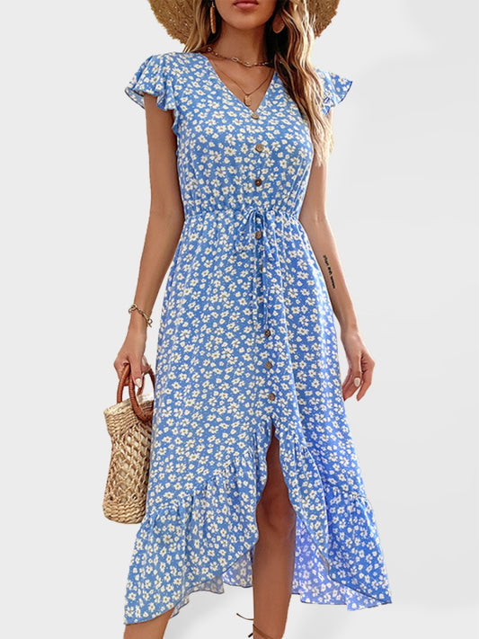 Women's New Fashion Irregular Printed Dress Mid Length - Glixio