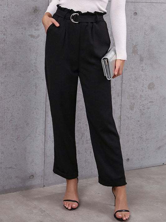 New women's commuter style lace-up nine-point professional elastic pants - Glixio