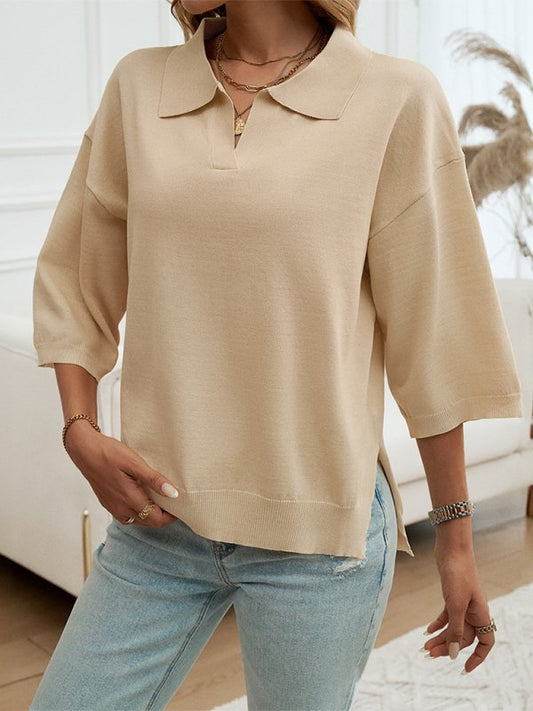 Solid Color Lapel Loose Sweater - GENERALIXIOSolid Color Lapel Loose SweaterkakacloGENERALIXIOFSZW22062_A_S_NUBCracker khakiS#varian