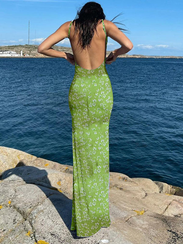 New sexy slim fit backless suspender floral skirt - Glixio