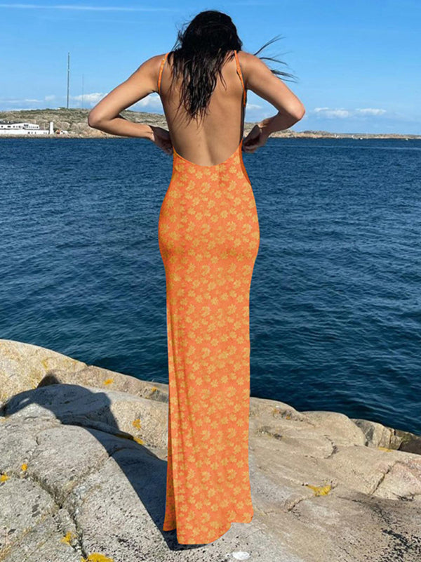 New sexy slim fit backless suspender floral skirt - Glixio