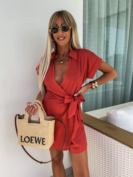 Women's New Casual Lapel Short Sleeve Jumpsuit - Glixio