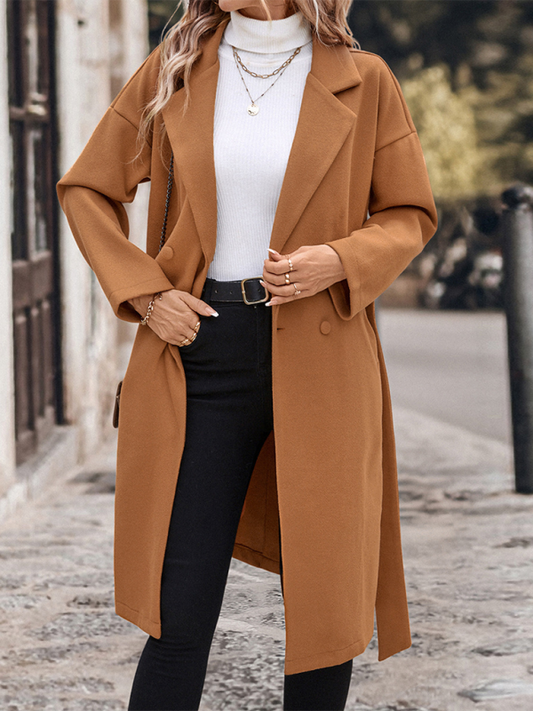 Women's Lace-Up Long Solid Color Tweed Jacket - Glixio