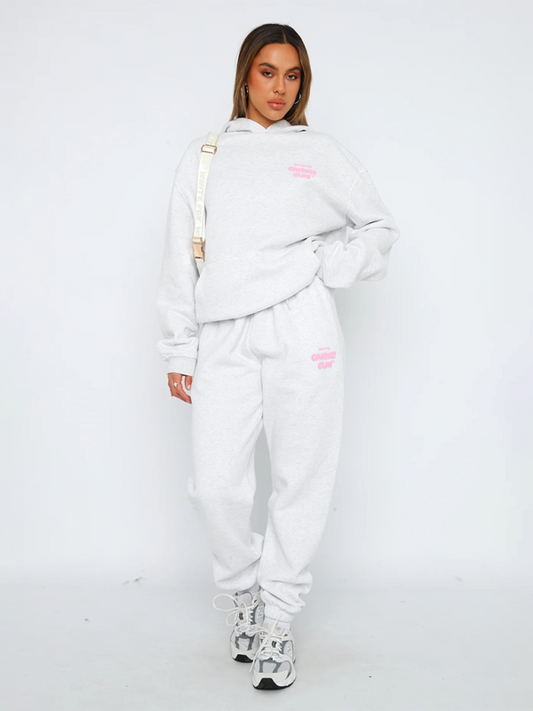 Fashion Sports Letter Print Long Sleeve Hooded Sweatshirt Two Piece Set - Glixio