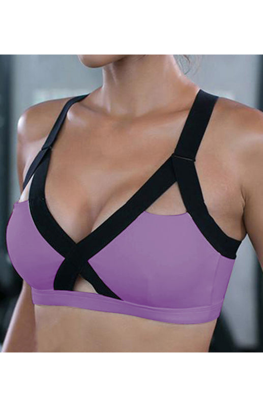 Colour Contrast Sexy Cross Elastic Sports Bra